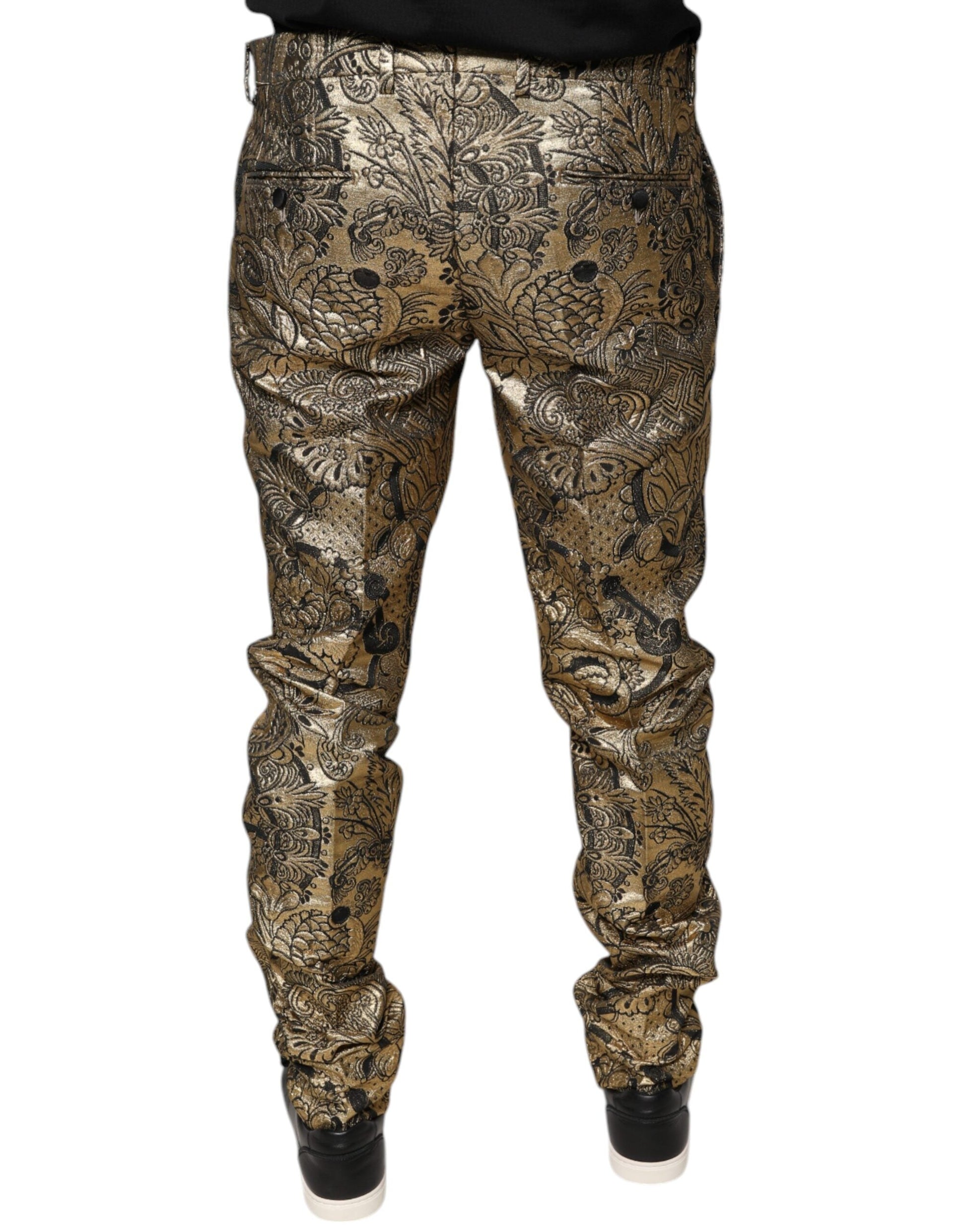 Dolce & Gabbana Gold Floral Jacquard Men Dress Pants - IT52 | XL