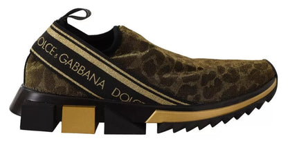 Dolce & Gabbana Gold Glitter Leopard Sorrento Sneakers Shoes - EU40.5/US10.5