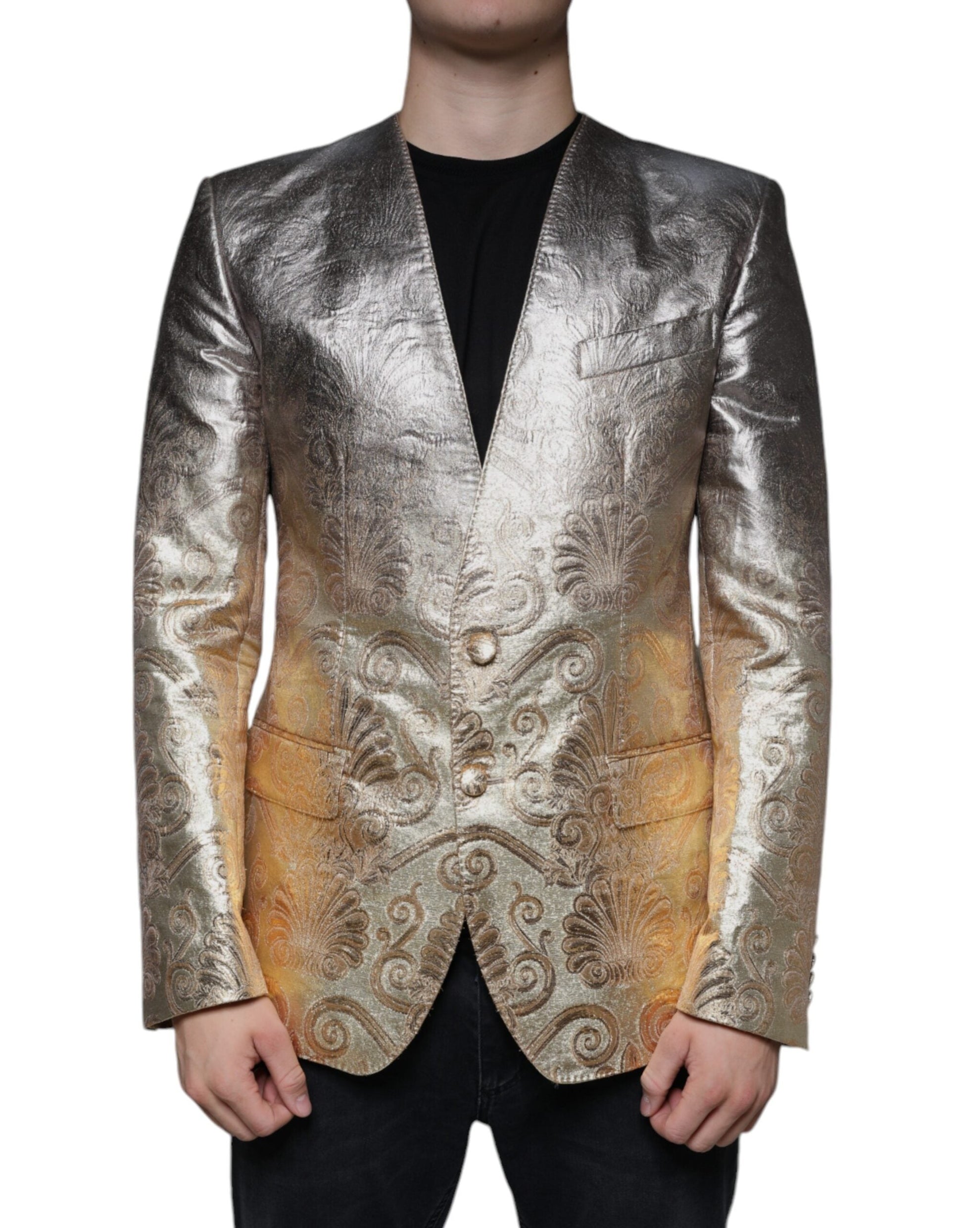 Dolce & Gabbana Gold Jacquard Single Breasted Dress Blazer - IT50 | L