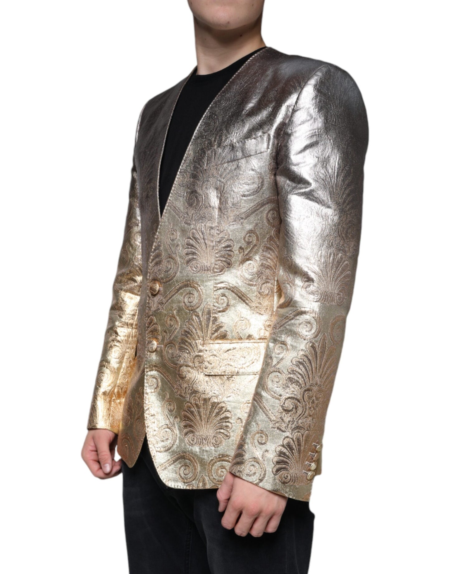 Dolce & Gabbana Gold Jacquard Single Breasted Dress Blazer - IT50 | L