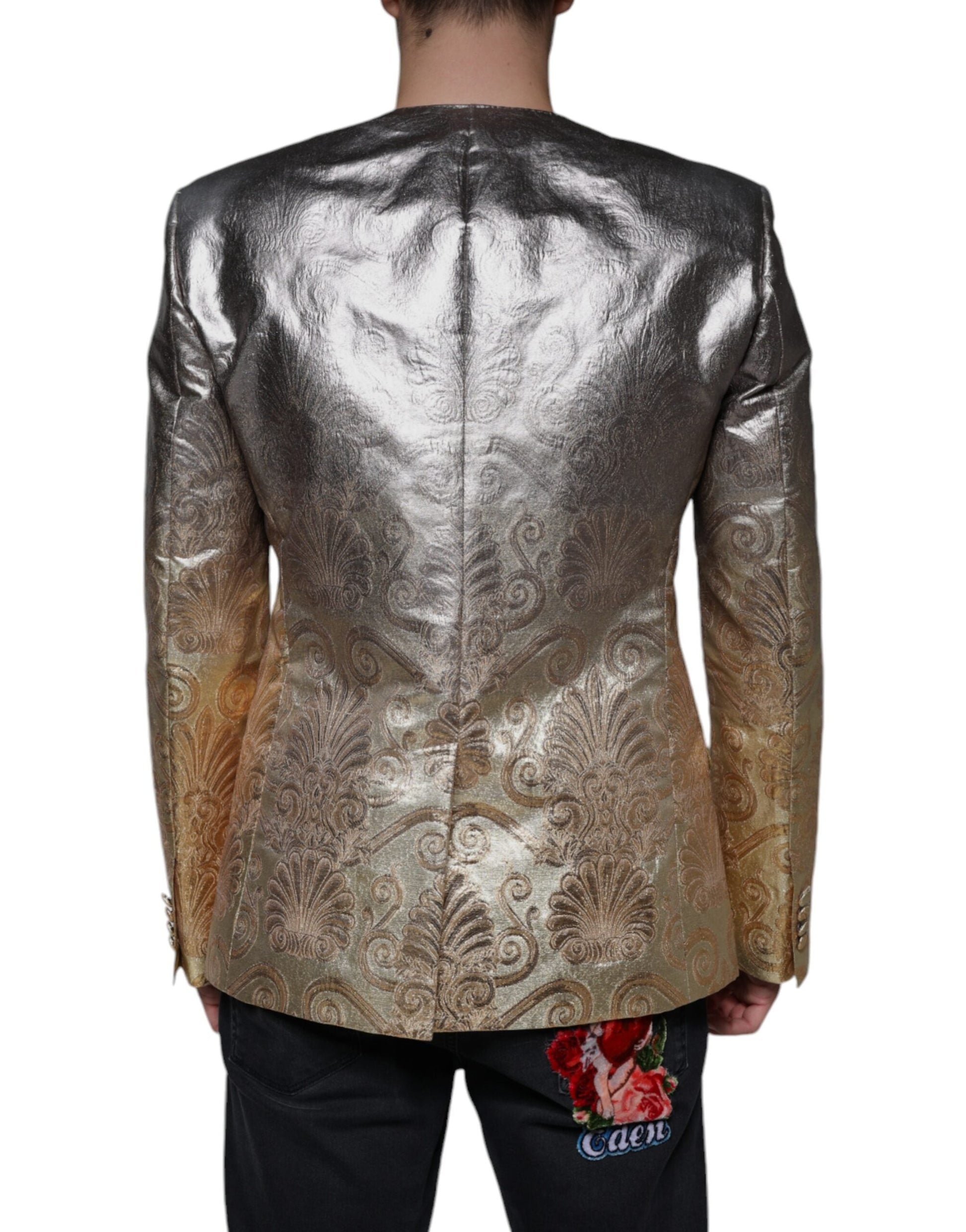 Dolce & Gabbana Gold Jacquard Single Breasted Dress Blazer - IT50 | L