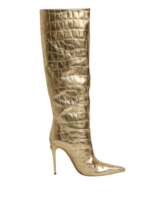 Dolce & Gabbana Gold Leather Stiletto Heels High Boots Shoes - EU37/US7