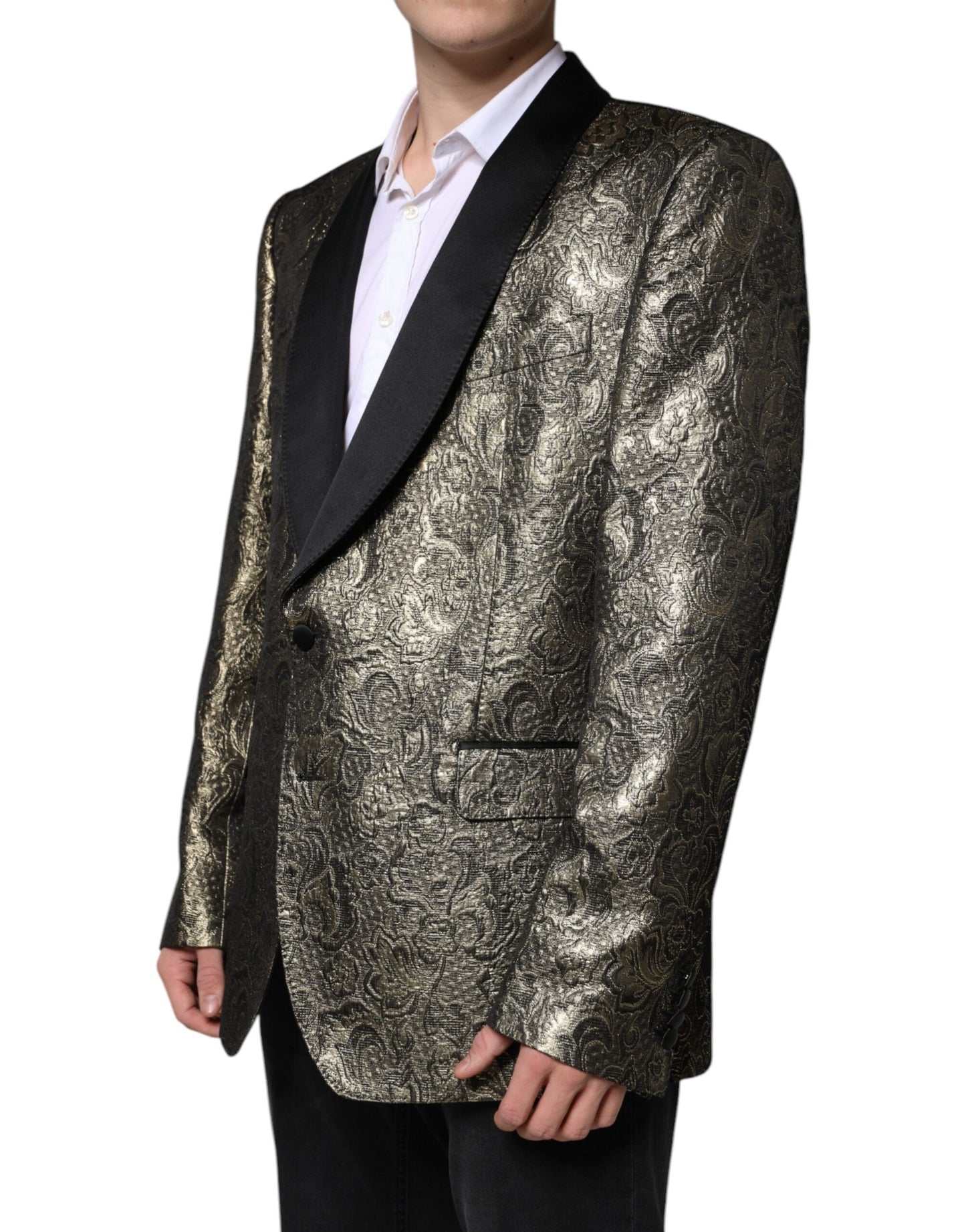 Dolce & Gabbana Gold SICILIA Jacquard Single Breasted Coat Blazer - IT58 | 3XL