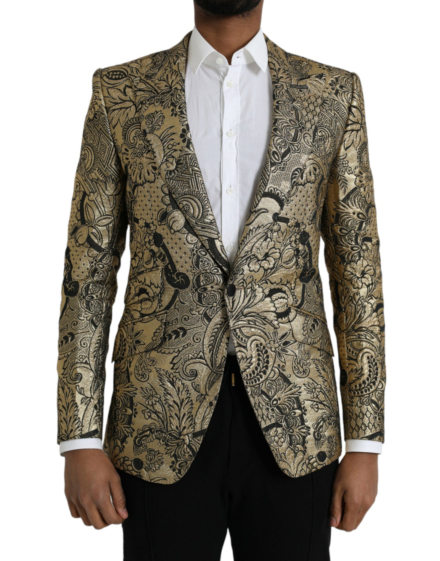 Dolce & Gabbana Gold SICILIA Jacquard Single Breasted Coat Blazer - IT48 | M