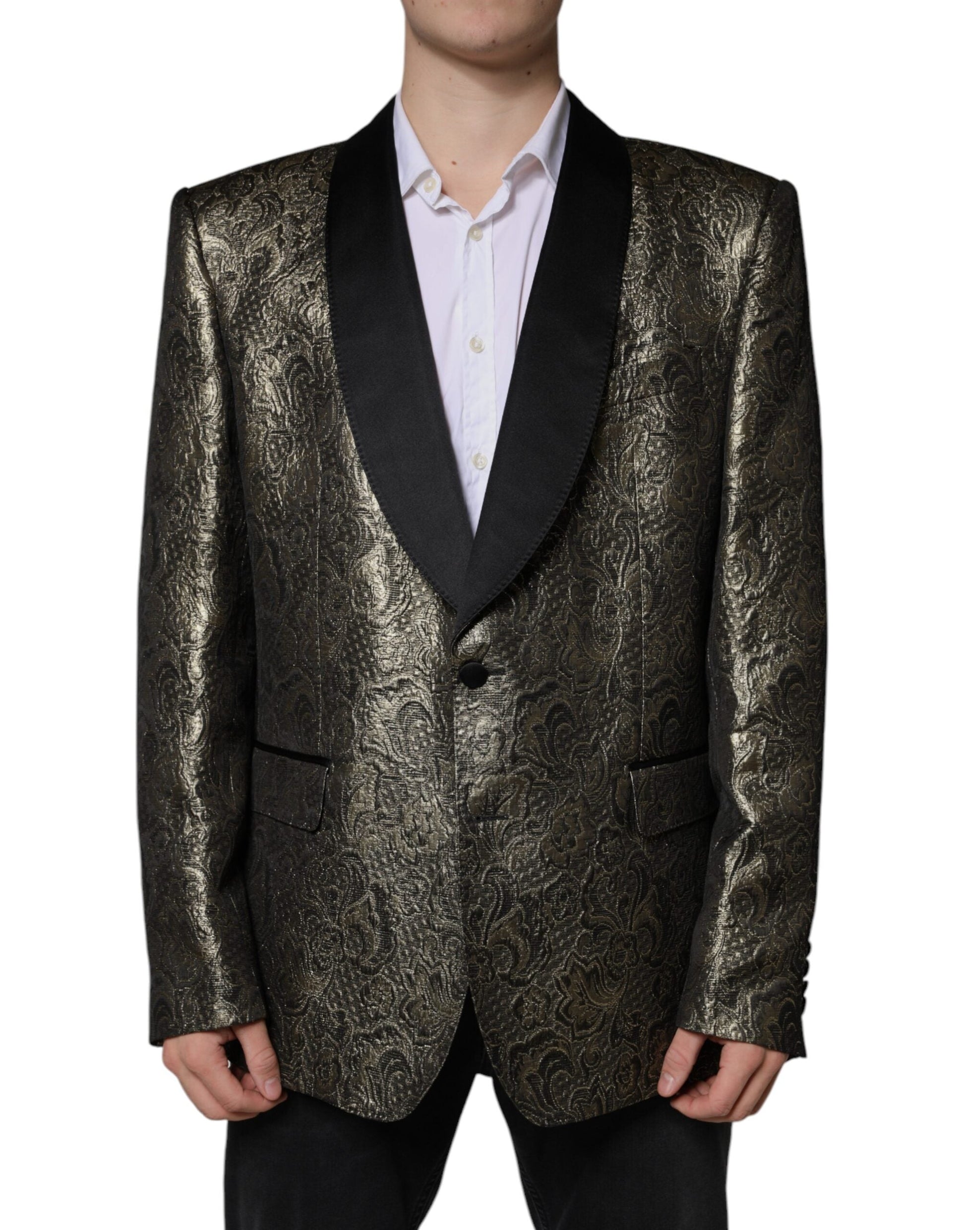 Dolce & Gabbana Gold SICILIA Jacquard Single Breasted Coat Blazer - IT58 | 3XL