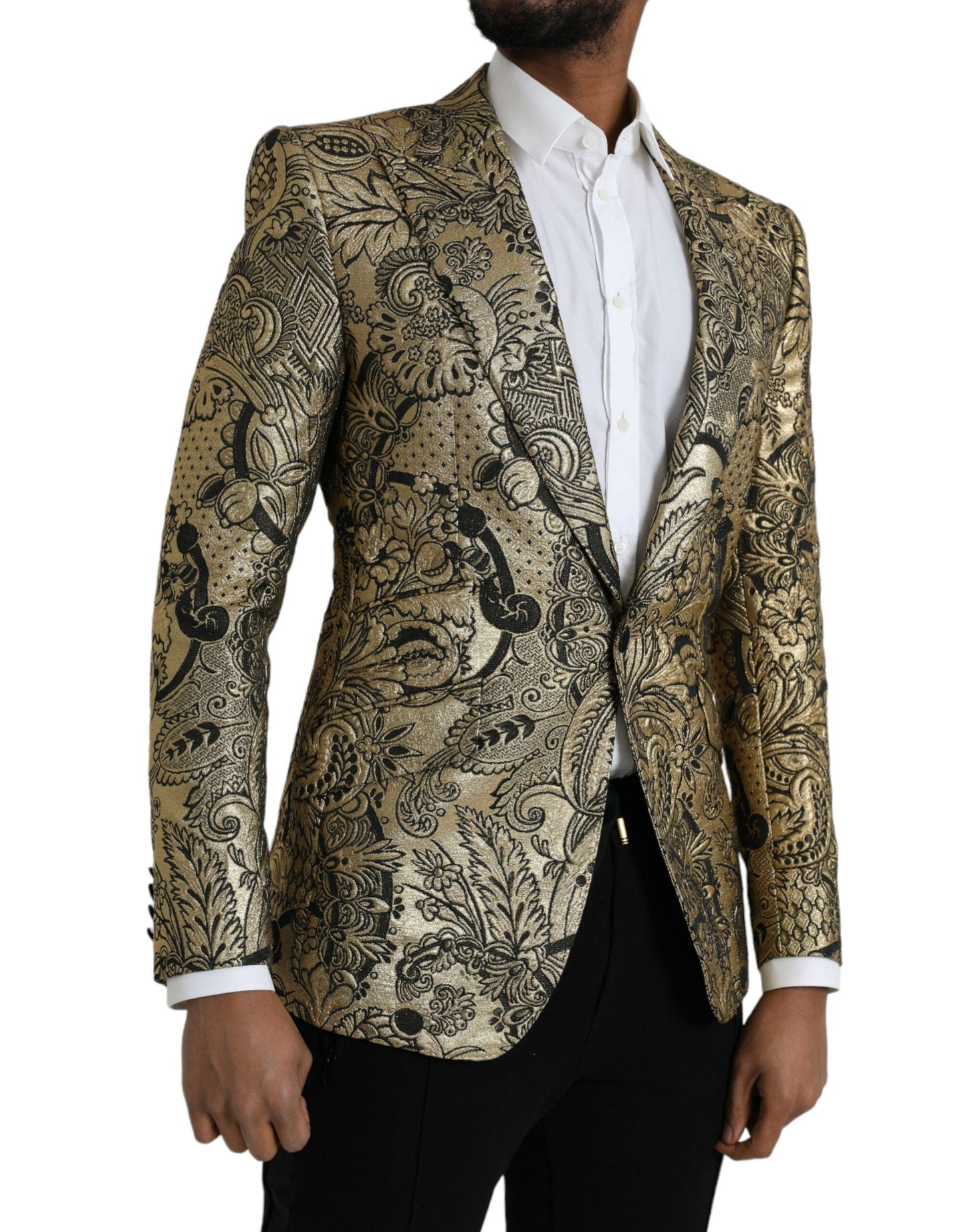 Dolce & Gabbana Gold SICILIA Jacquard Single Breasted Coat Blazer - IT48 | M