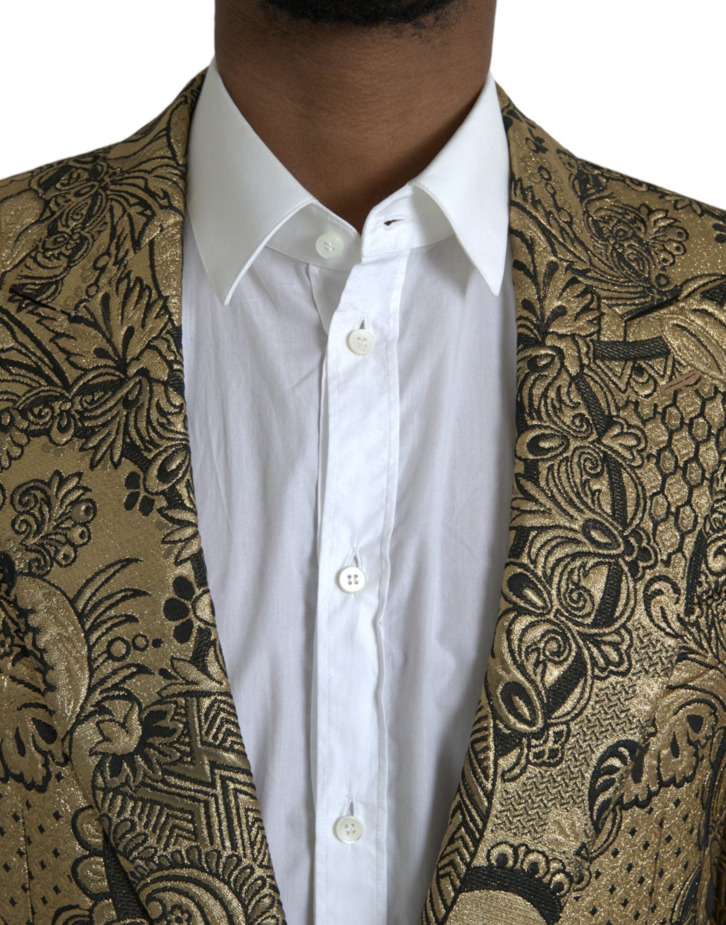 Dolce & Gabbana Gold SICILIA Jacquard Single Breasted Coat Blazer - IT48 | M