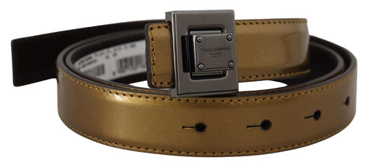 Dolce & Gabbana Gold Square Buckle Leather Belt - 90 cm / 36 Inches