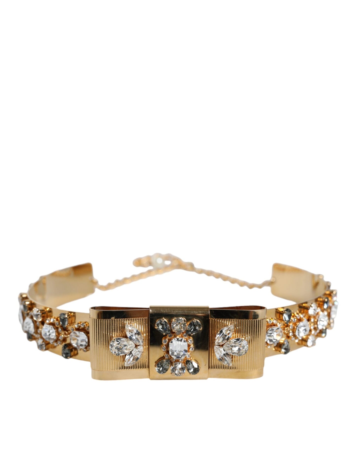 Dolce & Gabbana Gold Tone Crystal Embellished Women Waist Chain Belt - S