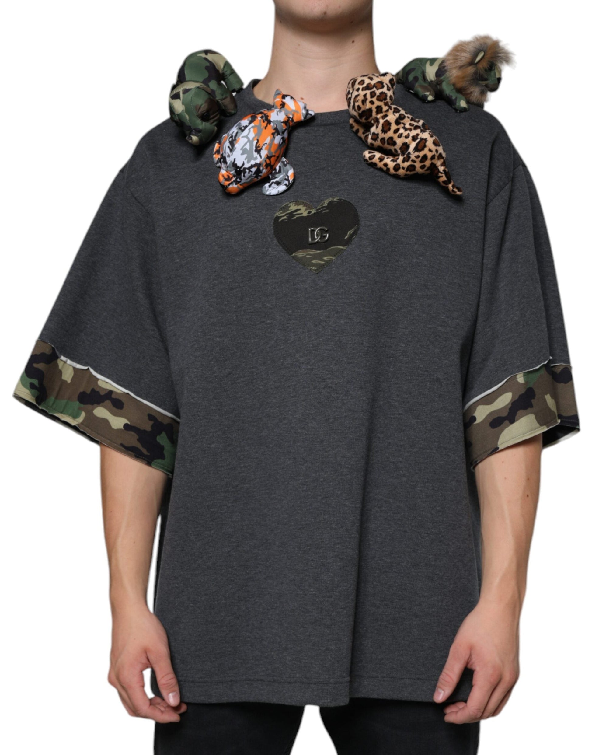 Dolce & Gabbana Gray Camouflage Animal Stuff Cotton T-shirt - IT52 | XL