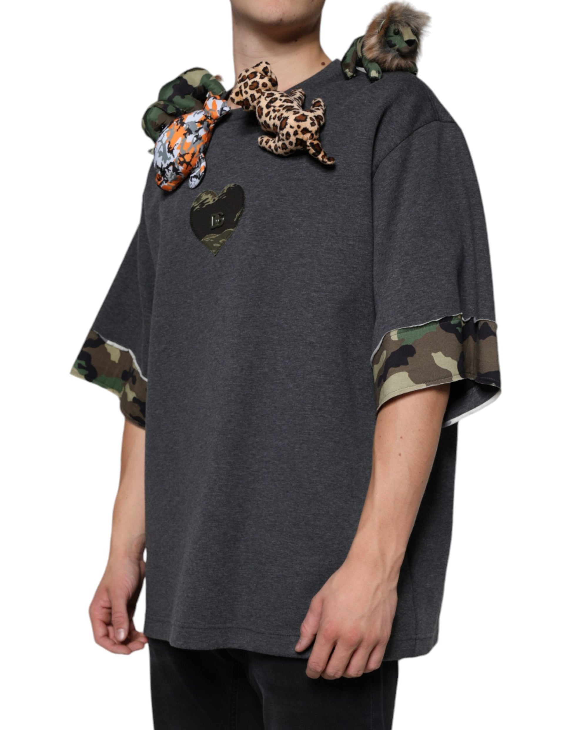 Dolce & Gabbana Gray Camouflage Animal Stuff Cotton T-shirt - IT52 | XL