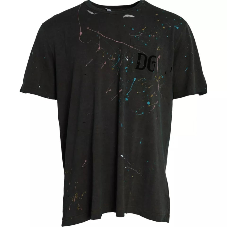 Dolce & Gabbana Gray Color Splash Cotton Crew Neck T-shirt - IT60 | 3XL