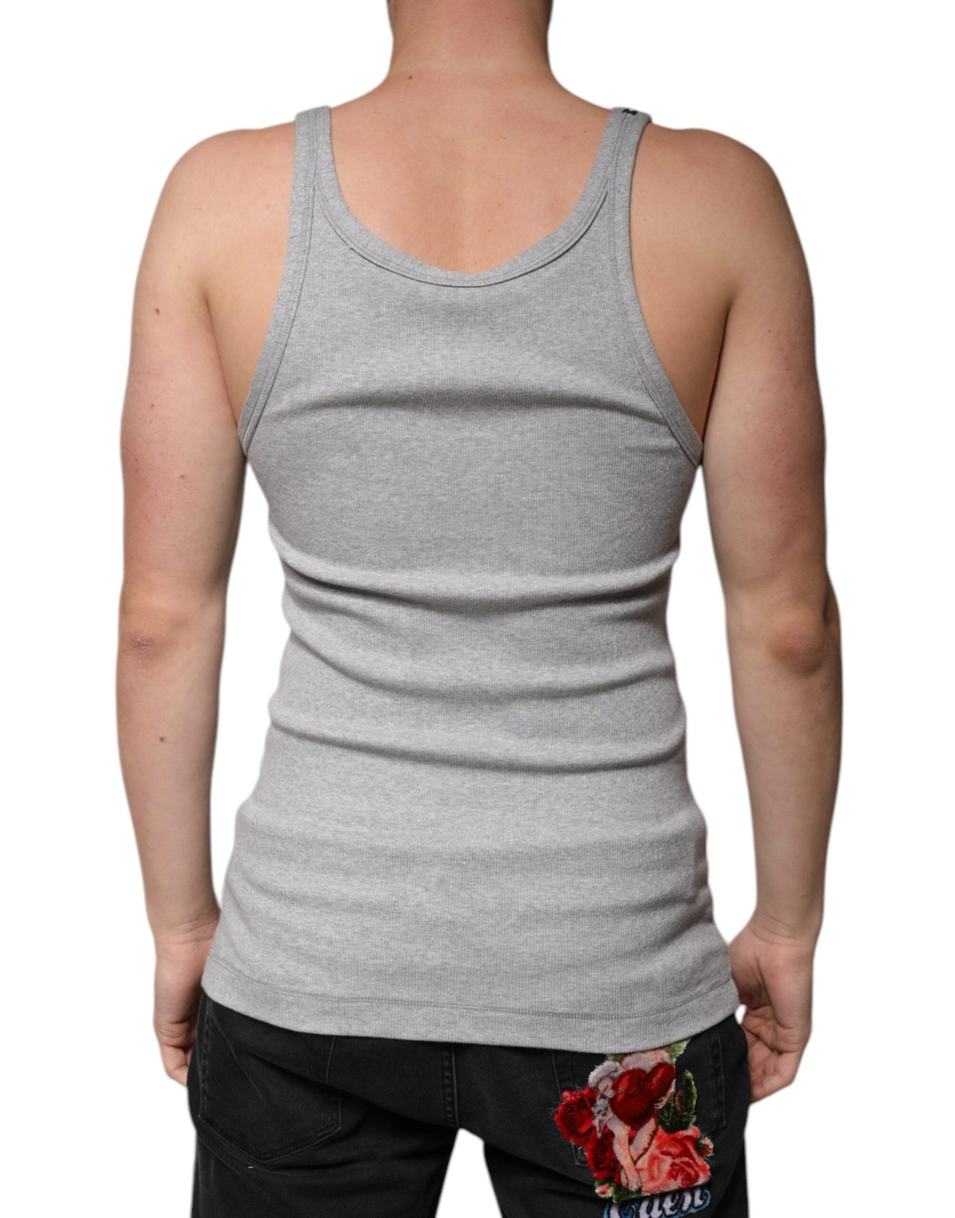 Dolce & Gabbana Gray Cotton Sleeveless Round Neck Tank T-shirt - IT48 | M