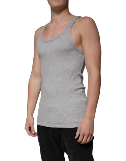 Dolce & Gabbana Gray Cotton Sleeveless Round Neck Tank T-shirt - IT48 | M