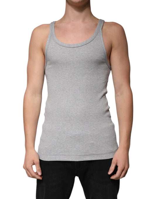 Dolce & Gabbana Gray Cotton Sleeveless Round Neck Tank T-shirt - IT48 | M