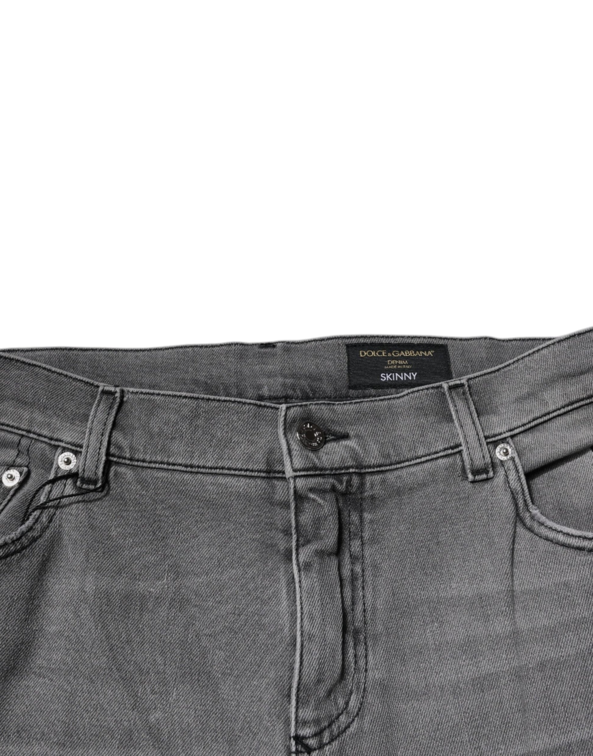 Dolce & Gabbana Gray Graphic Print Cotton Skinny Denim Jeans - IT54 | XL