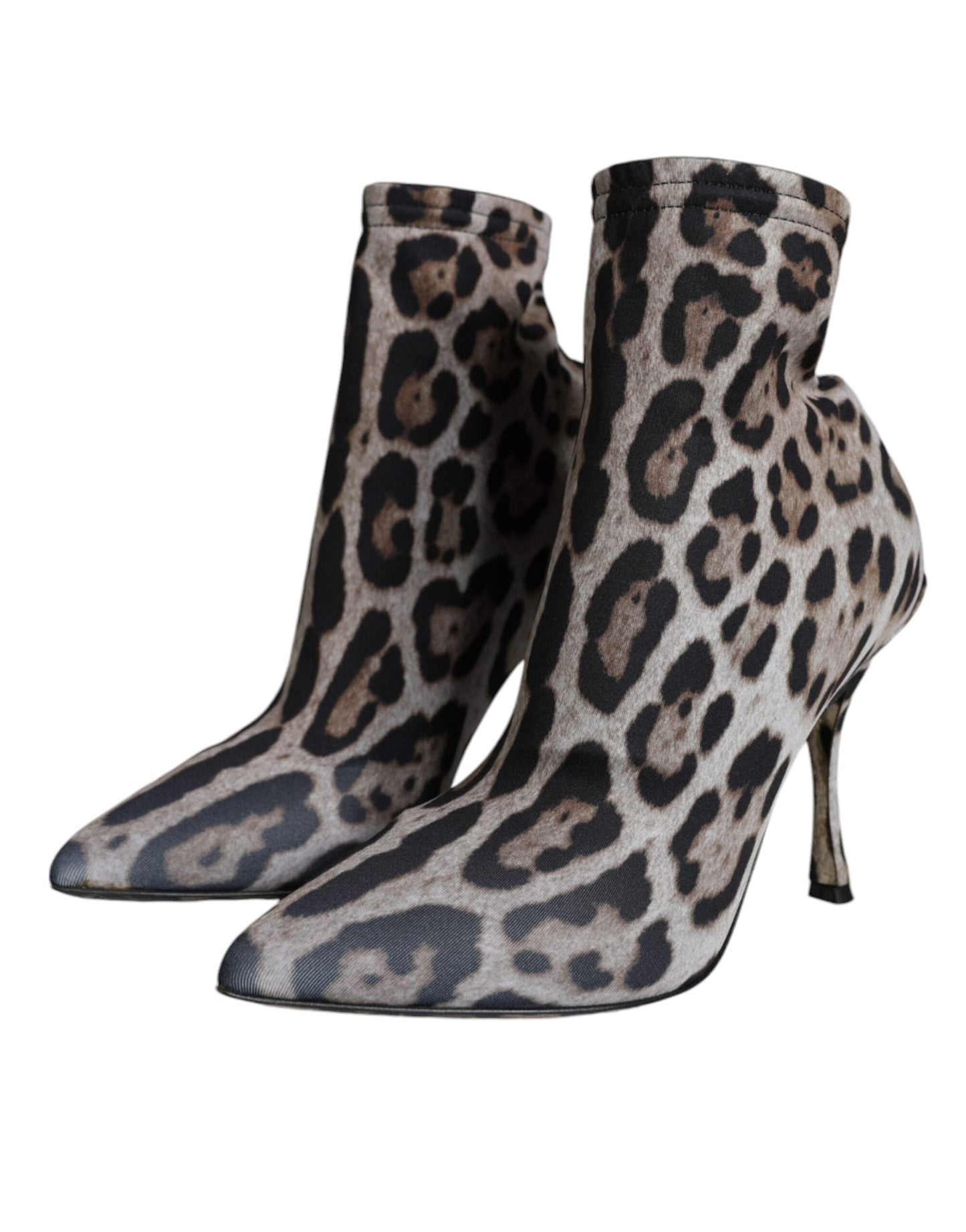 Dolce & Gabbana Gray Leopard Stretch Heels Ankle Boots Shoes - EU38/US7