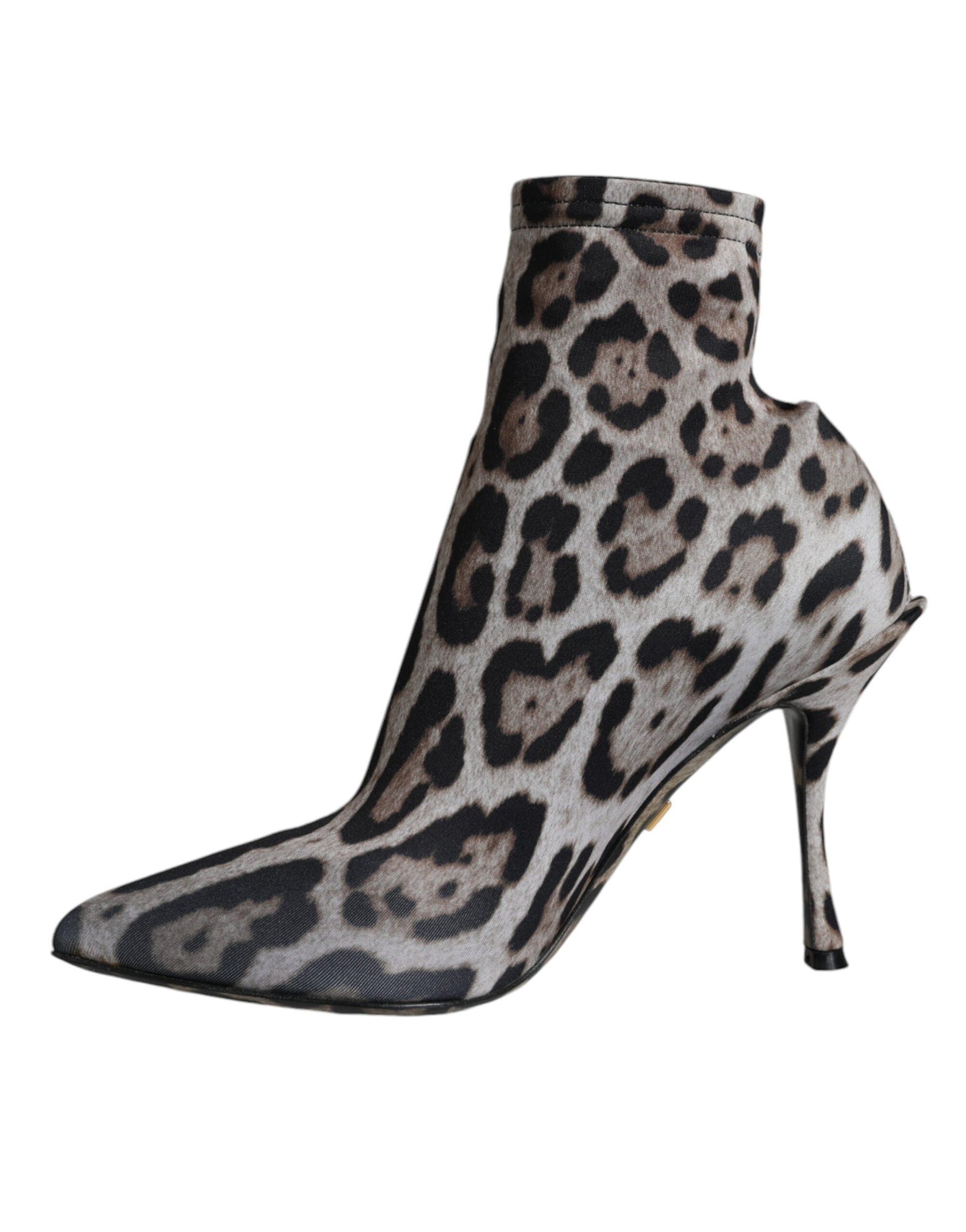 Dolce & Gabbana Gray Leopard Stretch Heels Ankle Boots Shoes - EU38/US7