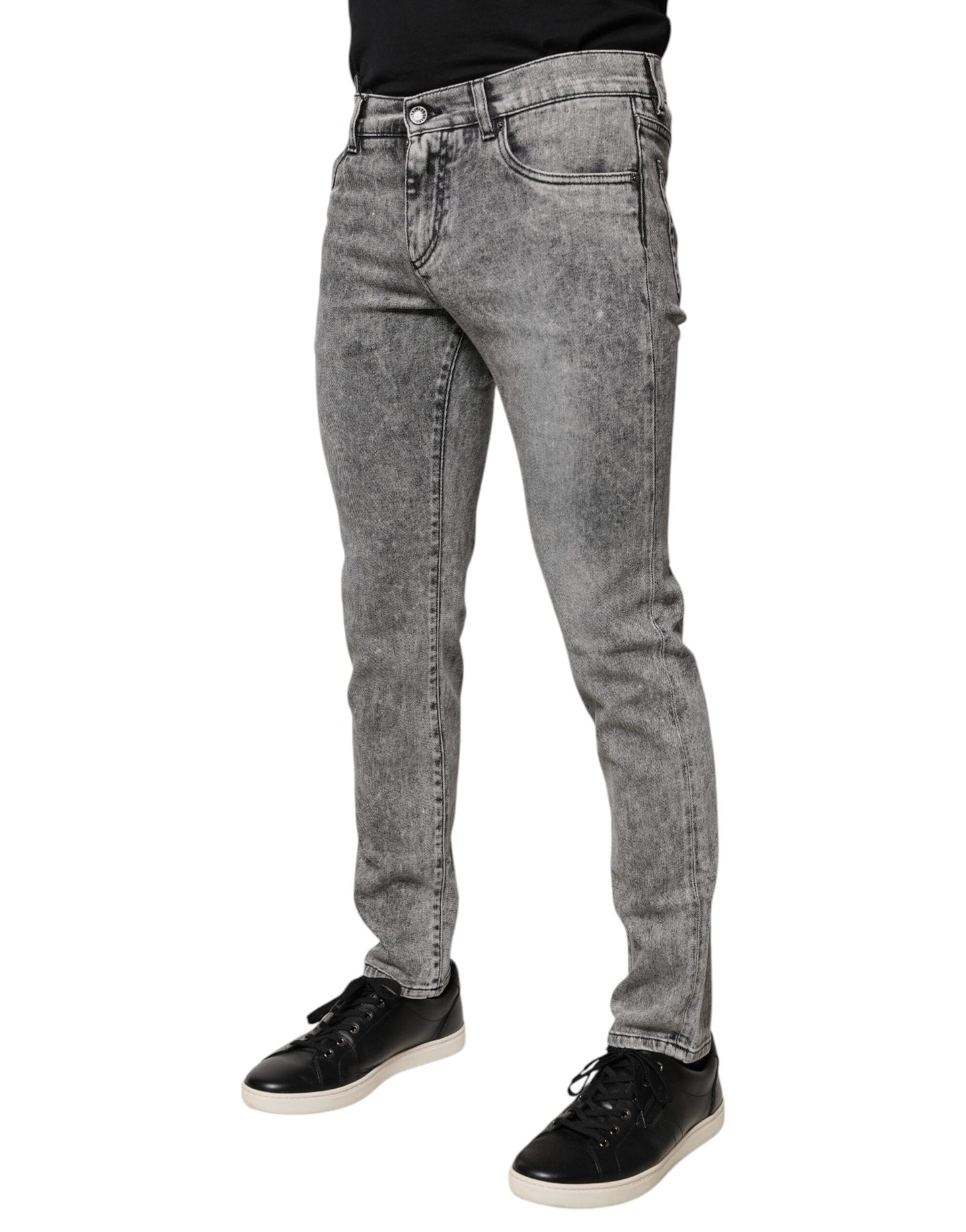 Dolce & Gabbana Gray Logo Plaque Cotton Slim Fit Denim Jeans - IT46 | S