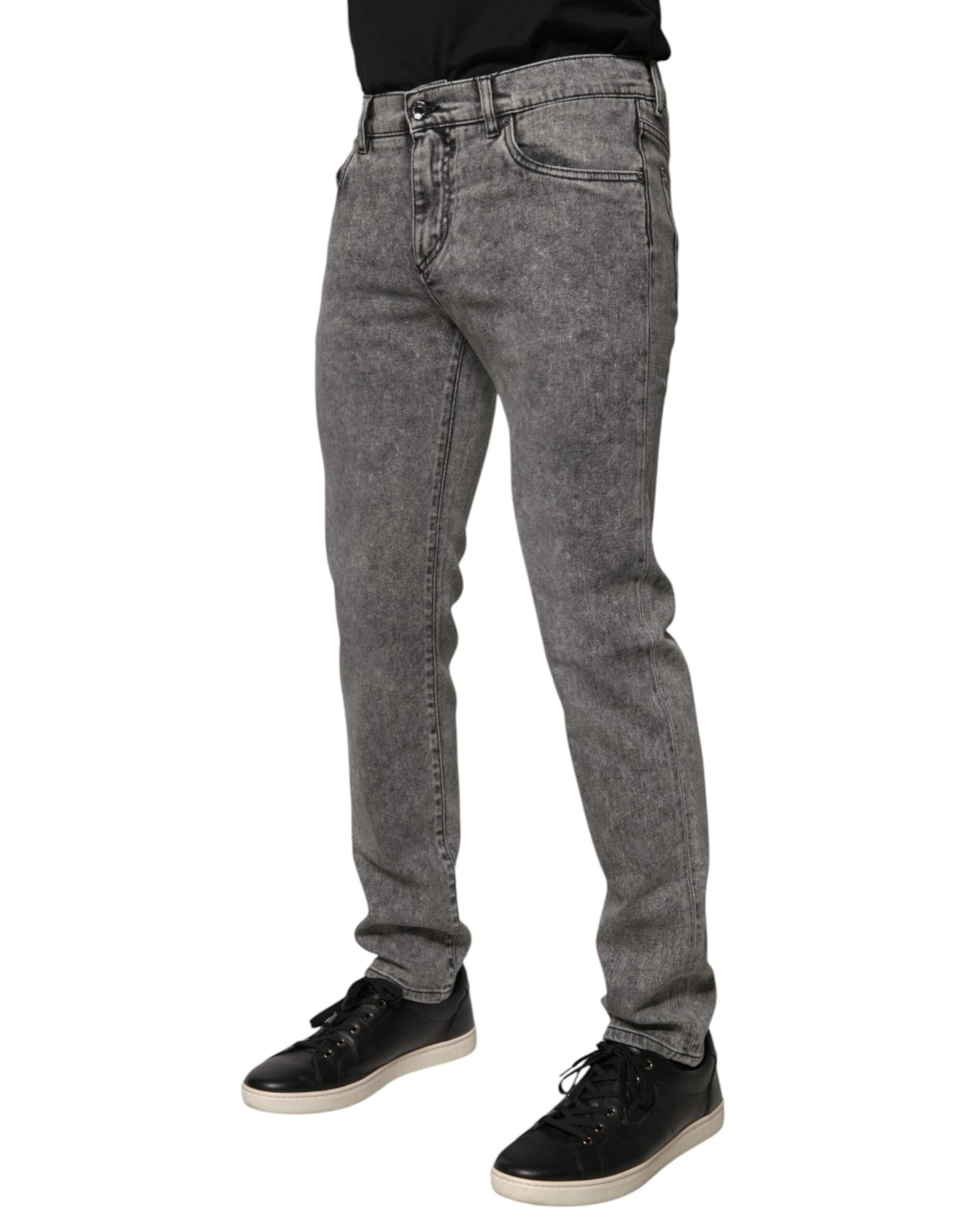 Dolce & Gabbana Gray Logo Plaque Cotton Slim Fit Denim Jeans - IT48 | M