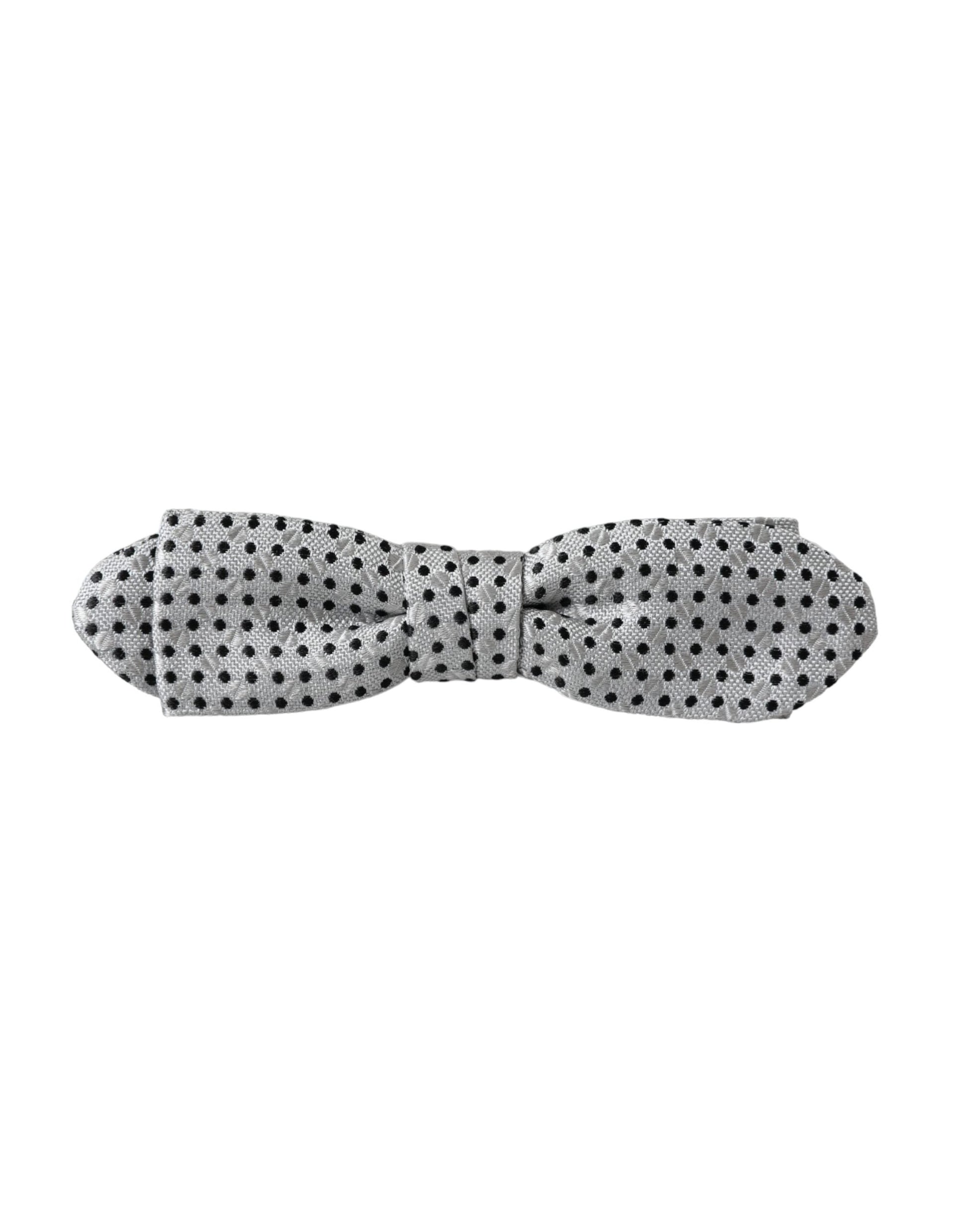 Dolce & Gabbana Gray Silk Polka Dot Adjustable Neck Men Papillon Bow Tie