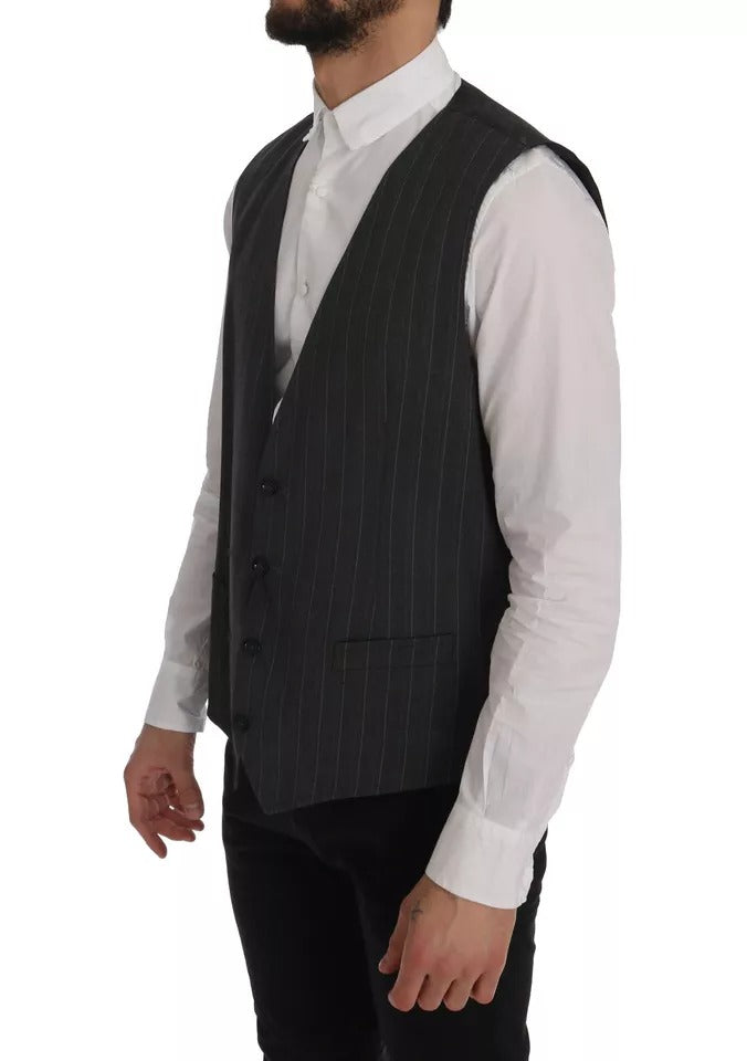 Dolce & Gabbana Gray Wool Stretch Gilet Waistcoat Vest - IT52 | XL