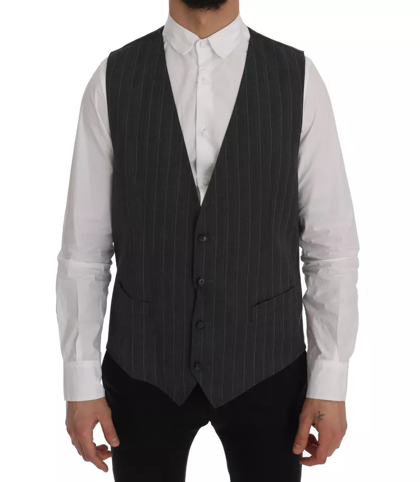 Dolce & Gabbana Gray Wool Stretch Gilet Waistcoat Vest - IT52 | XL