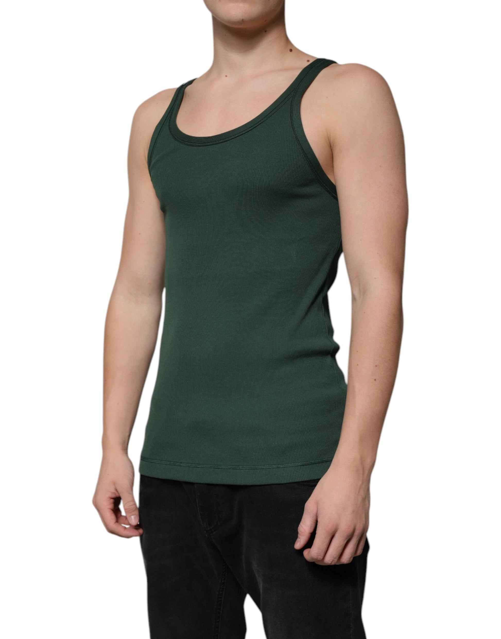 Dolce & Gabbana Green Cotton Sleeveless Round Neck Tank T-shirt - IT48 | M