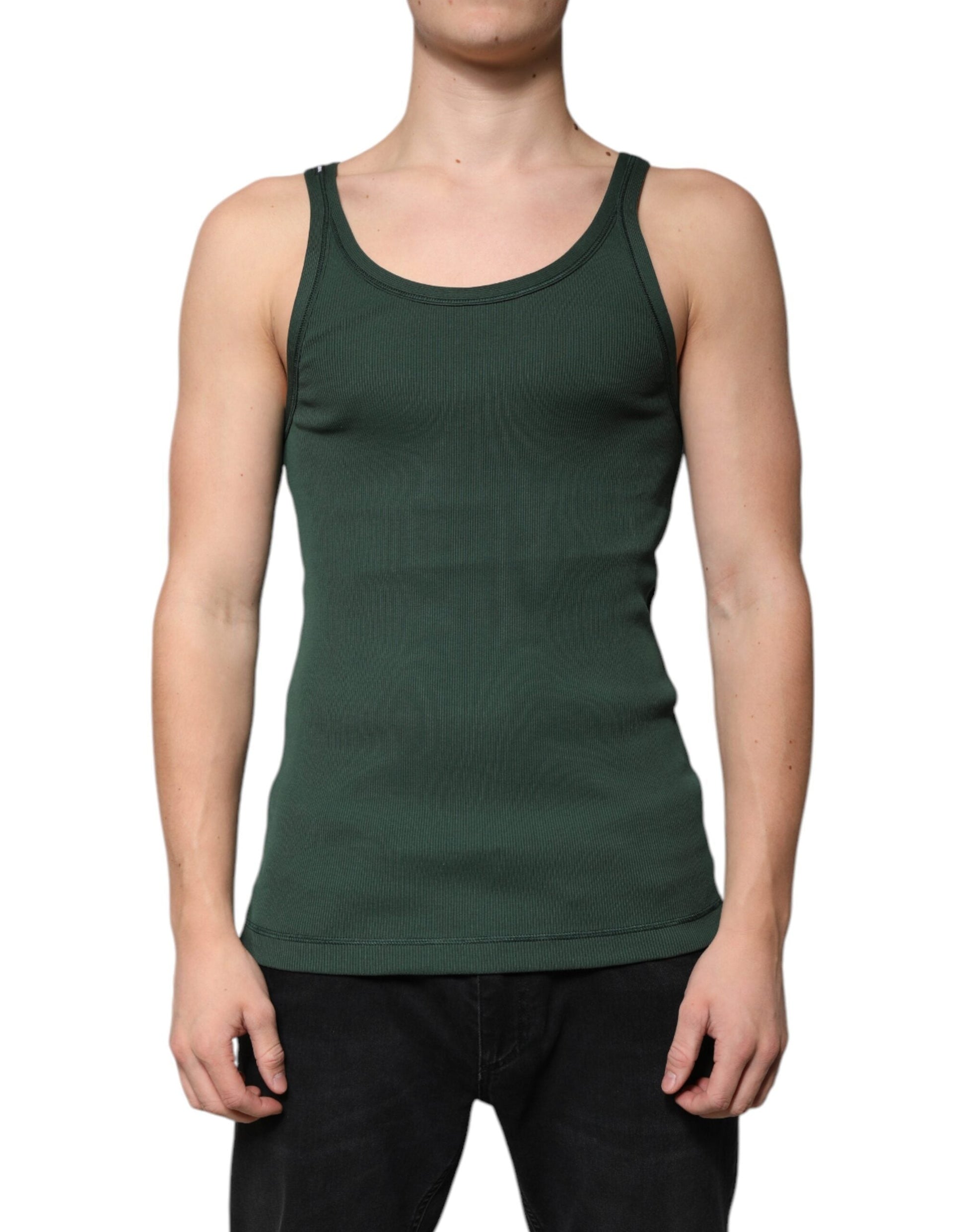 Dolce & Gabbana Green Cotton Sleeveless Round Neck Tank T-shirt - IT48 | M