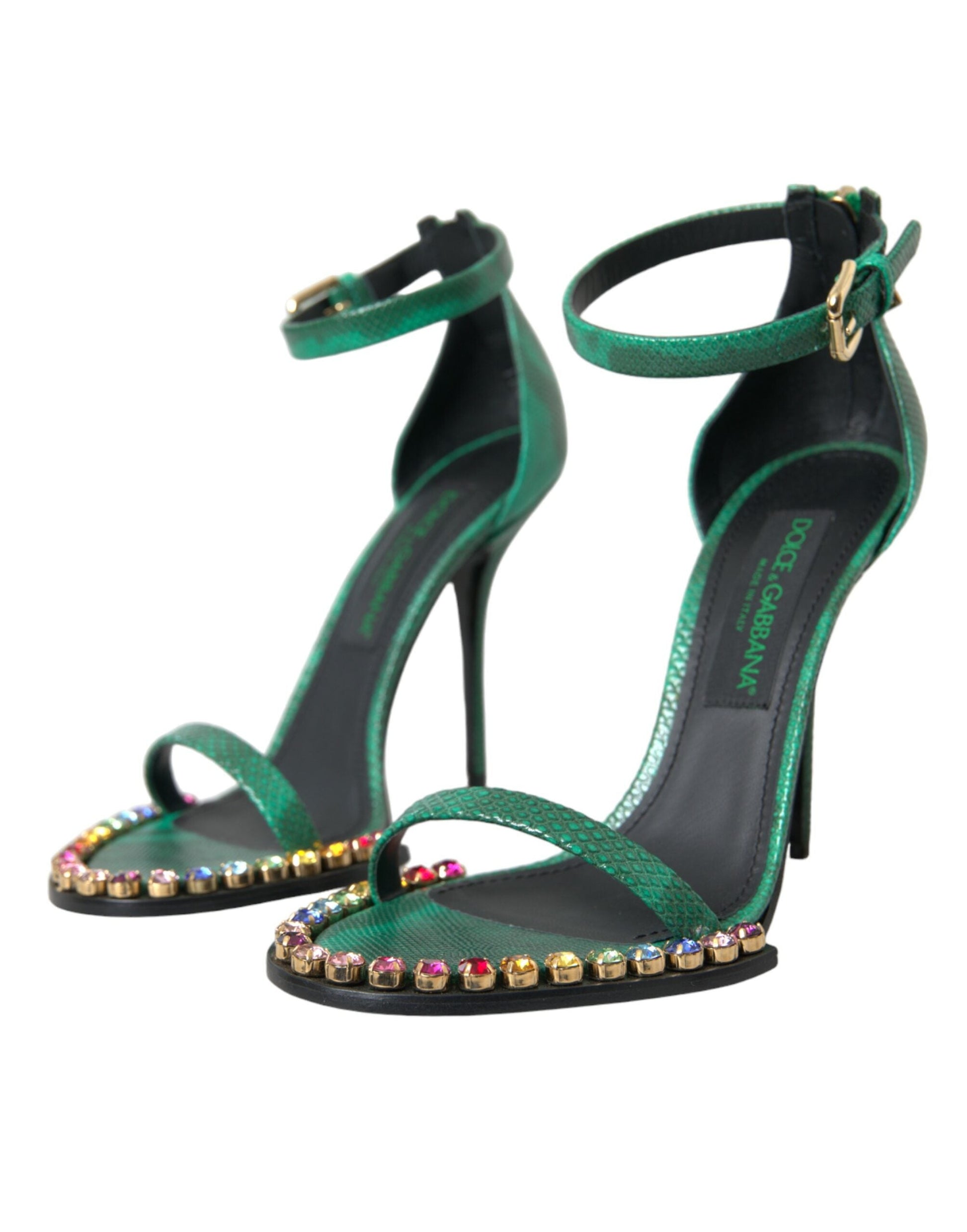 Dolce & Gabbana Green Exotic Leather Crystal Sandals Shoes - EU39/US8.5