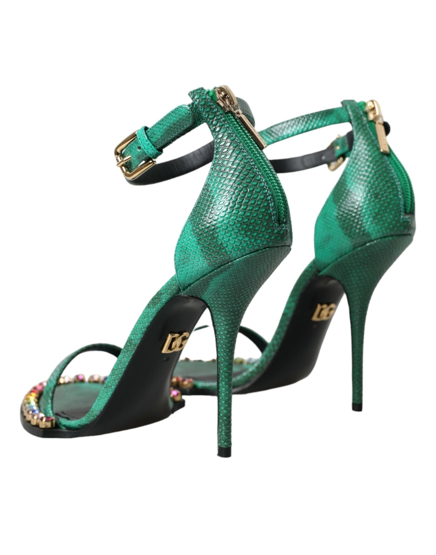 Dolce & Gabbana Green Exotic Leather Crystal Sandals Shoes - EU39/US8.5