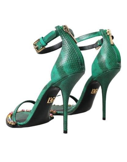 Dolce & Gabbana Green Exotic Leather Crystal Sandals Shoes - EU39/US8.5