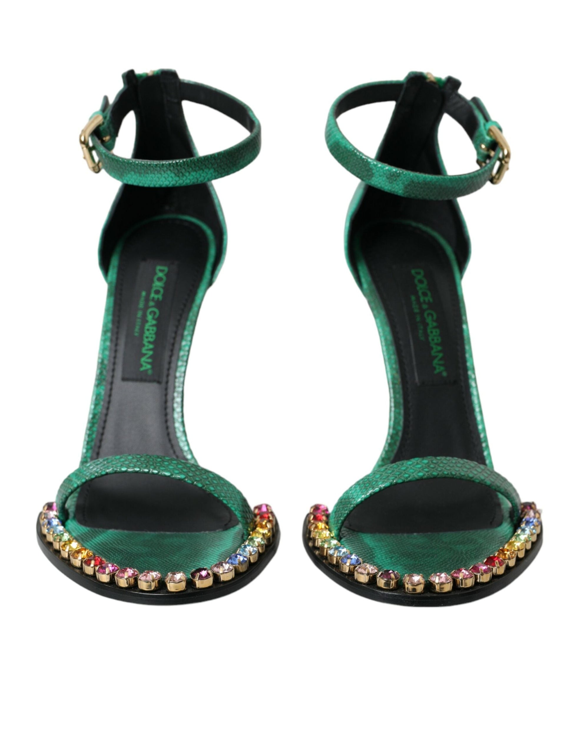 Dolce & Gabbana Green Exotic Leather Crystal Sandals Shoes - EU39/US8.5