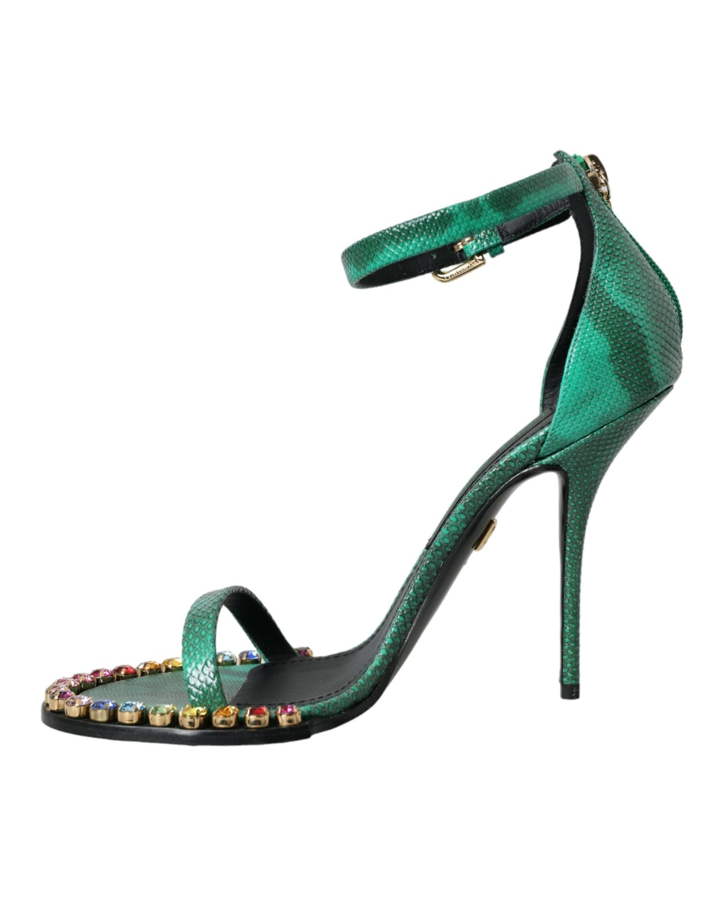 Dolce & Gabbana Green Exotic Leather Crystal Sandals Shoes - EU39/US8.5