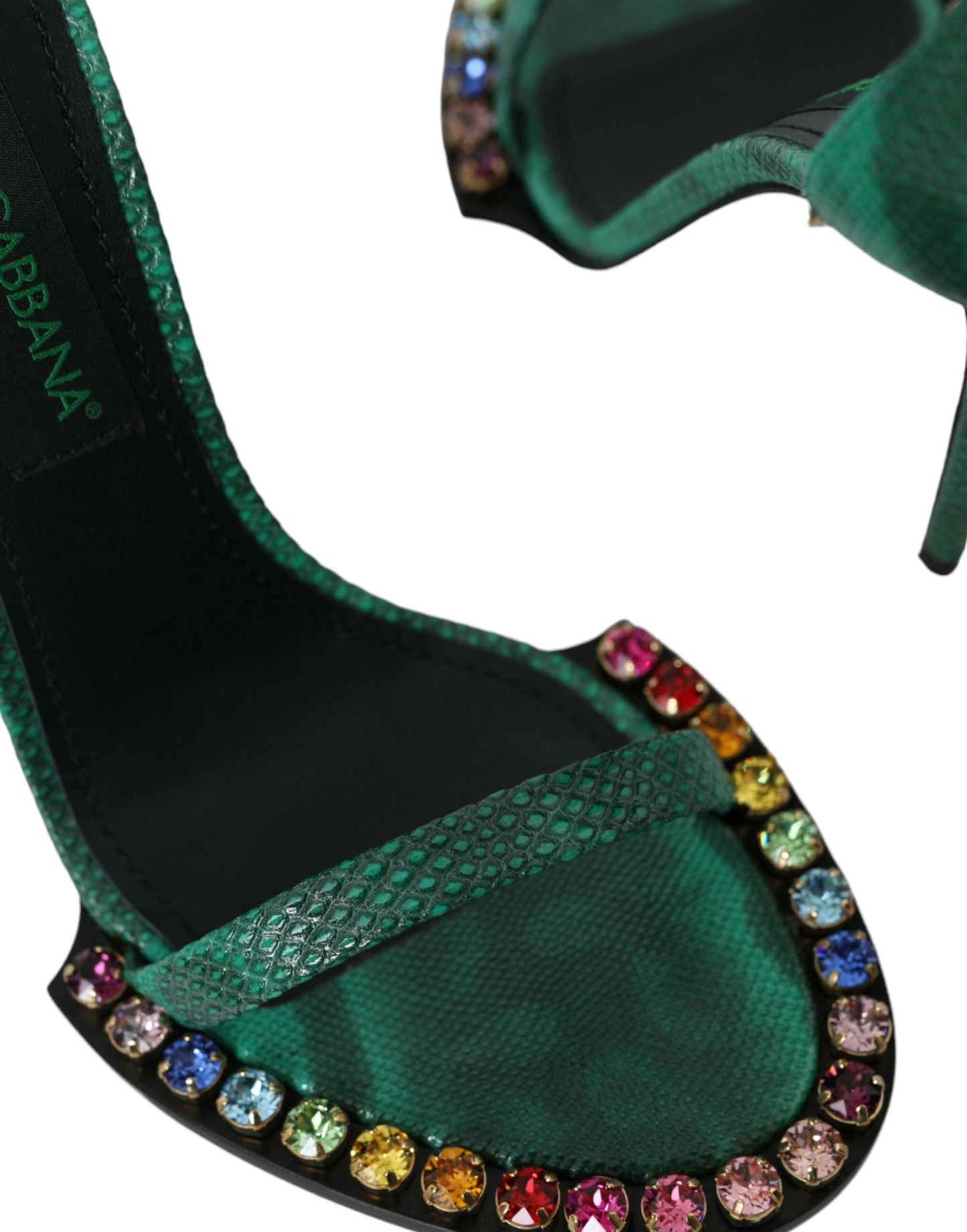 Dolce & Gabbana Green Exotic Leather Crystal Sandals Shoes - EU39/US8.5