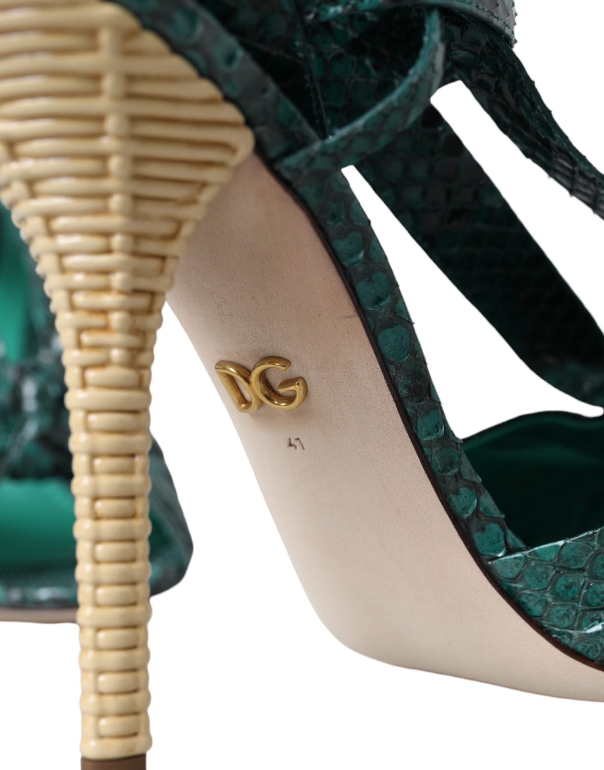 Dolce & Gabbana Green Exotic Leather Heels Sandals Shoes