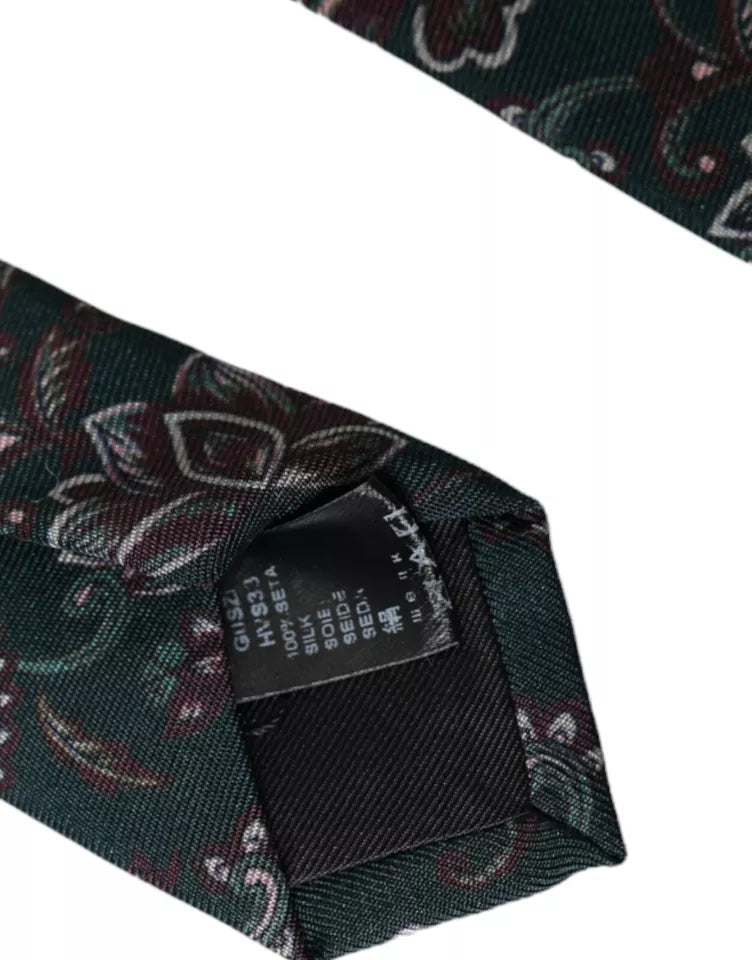 Dolce & Gabbana Green Floral Print Silk Adjustable Men Tie