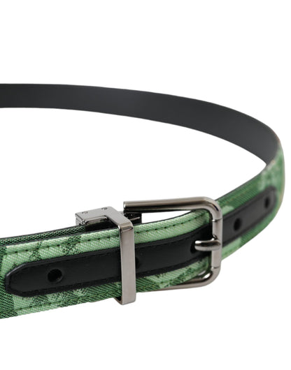 Dolce & Gabbana Green Leather Jacquard Silver Metal Buckle Belt - 90 cm / 36 Inches