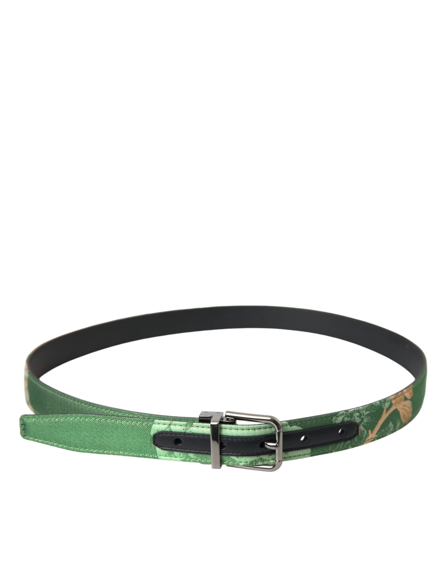 Dolce & Gabbana Green Leather Jacquard Silver Metal Buckle Belt - 90 cm / 36 Inches