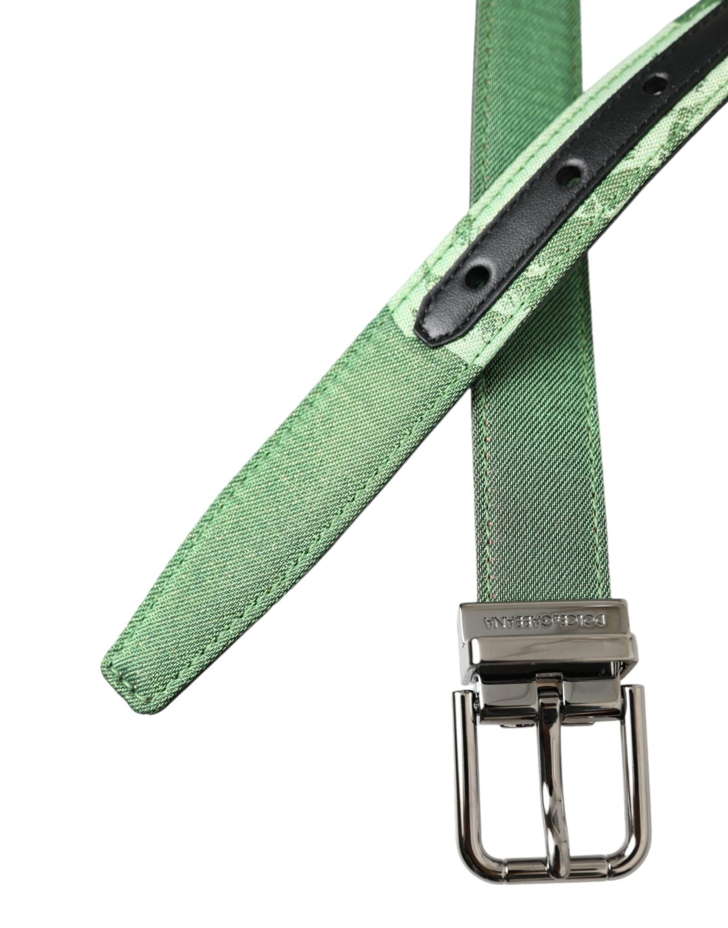 Dolce & Gabbana Green Leather Jacquard Silver Metal Buckle Belt - 90 cm / 36 Inches