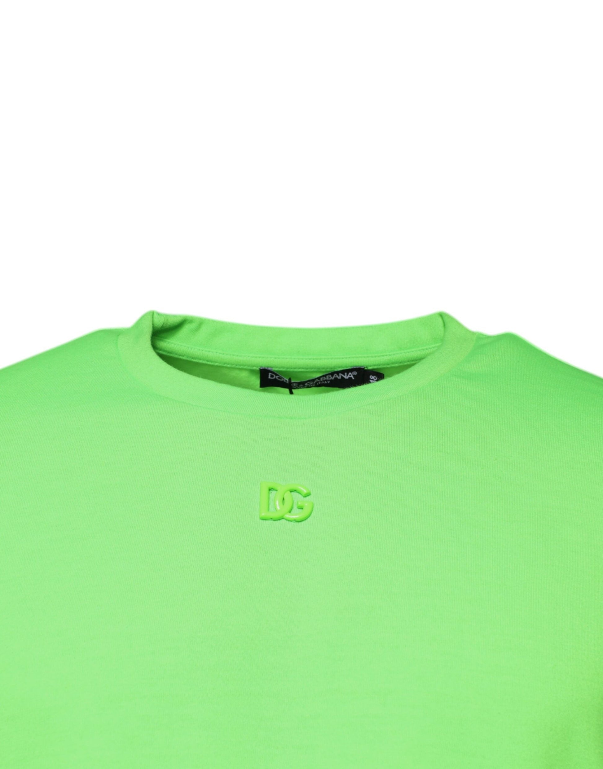 Dolce & Gabbana Green Logo Polyester Crew Neck T-shirt - IT48 | M