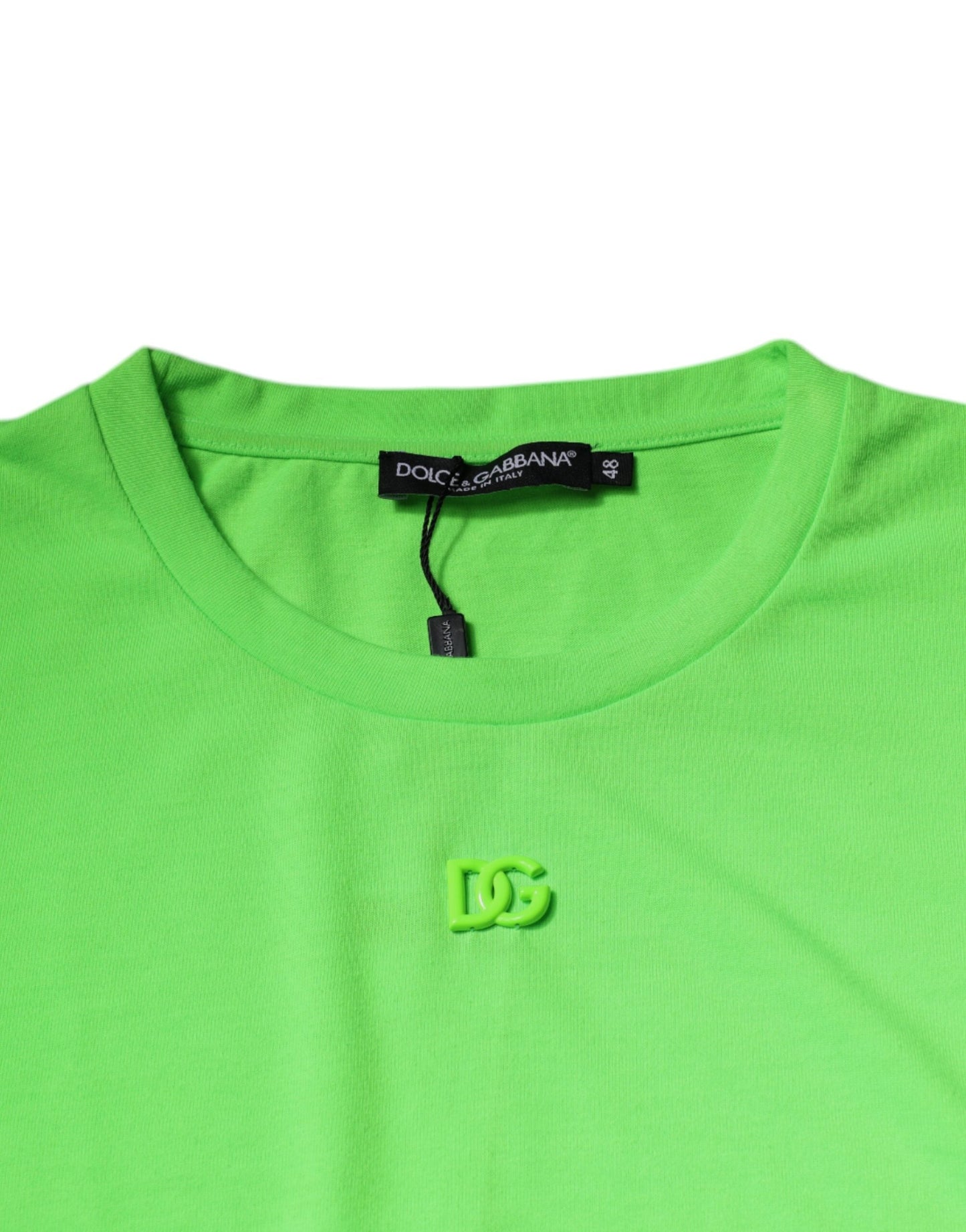 Dolce & Gabbana Green Logo Polyester Crew Neck T-shirt - IT48 | M