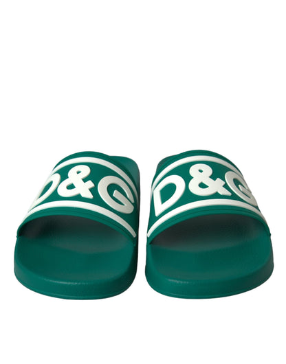 Dolce & Gabbana Green White Sandals Rubber Beachwear Shoes - EU47 /US14