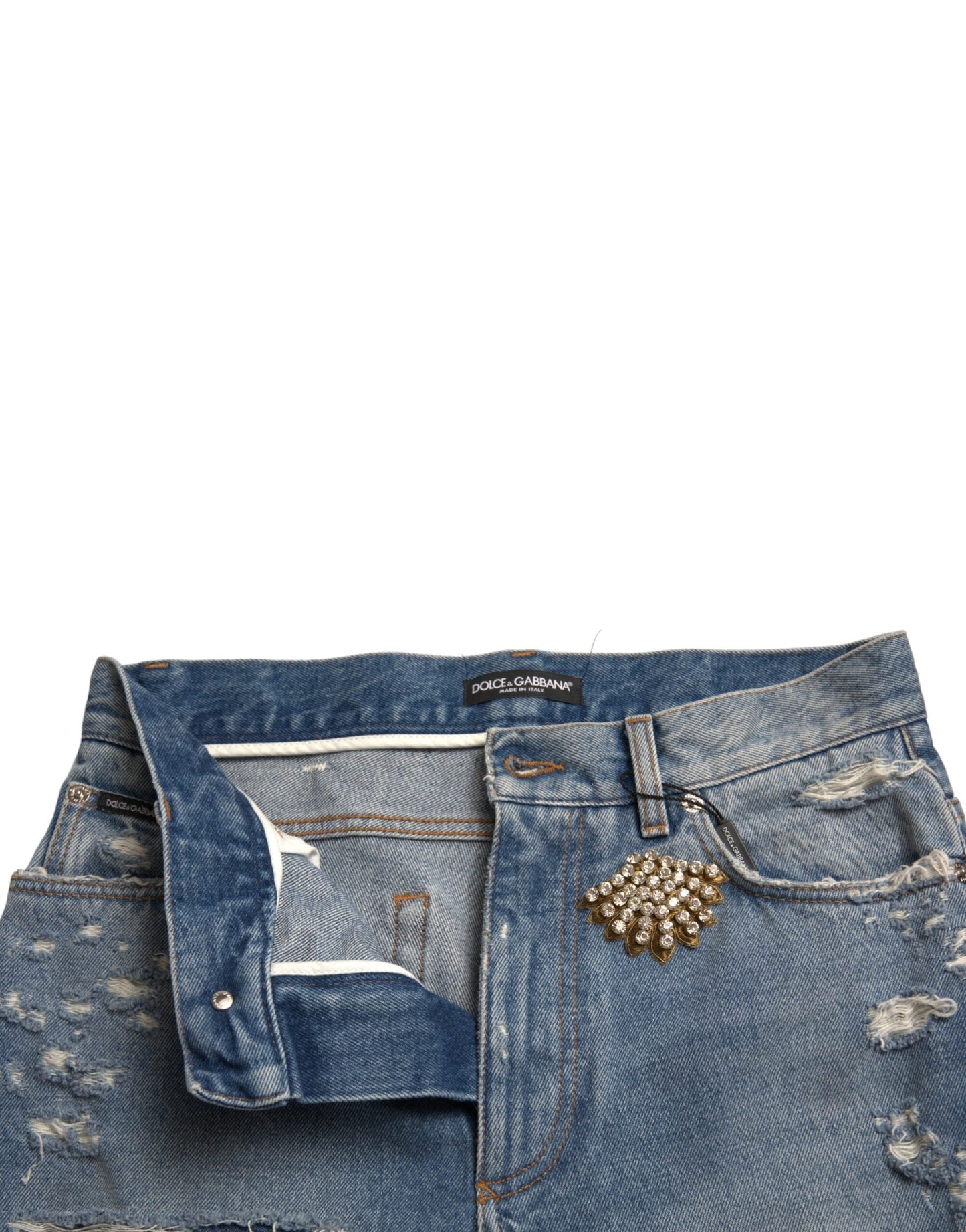 Dolce & Gabbana High Waist Embellished Bermuda Denim Shorts - IT40|S