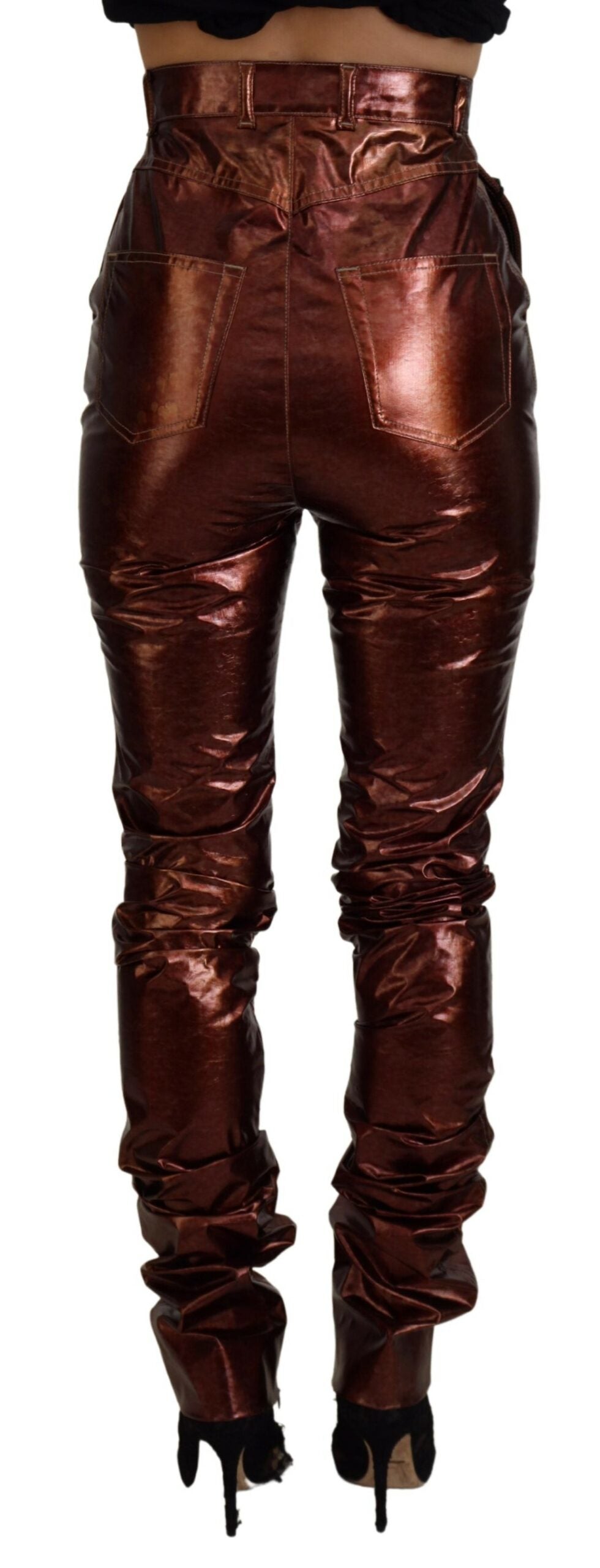 Dolce & Gabbana High Waist Skinny Jeans in Metallic Bronze - IT40|S