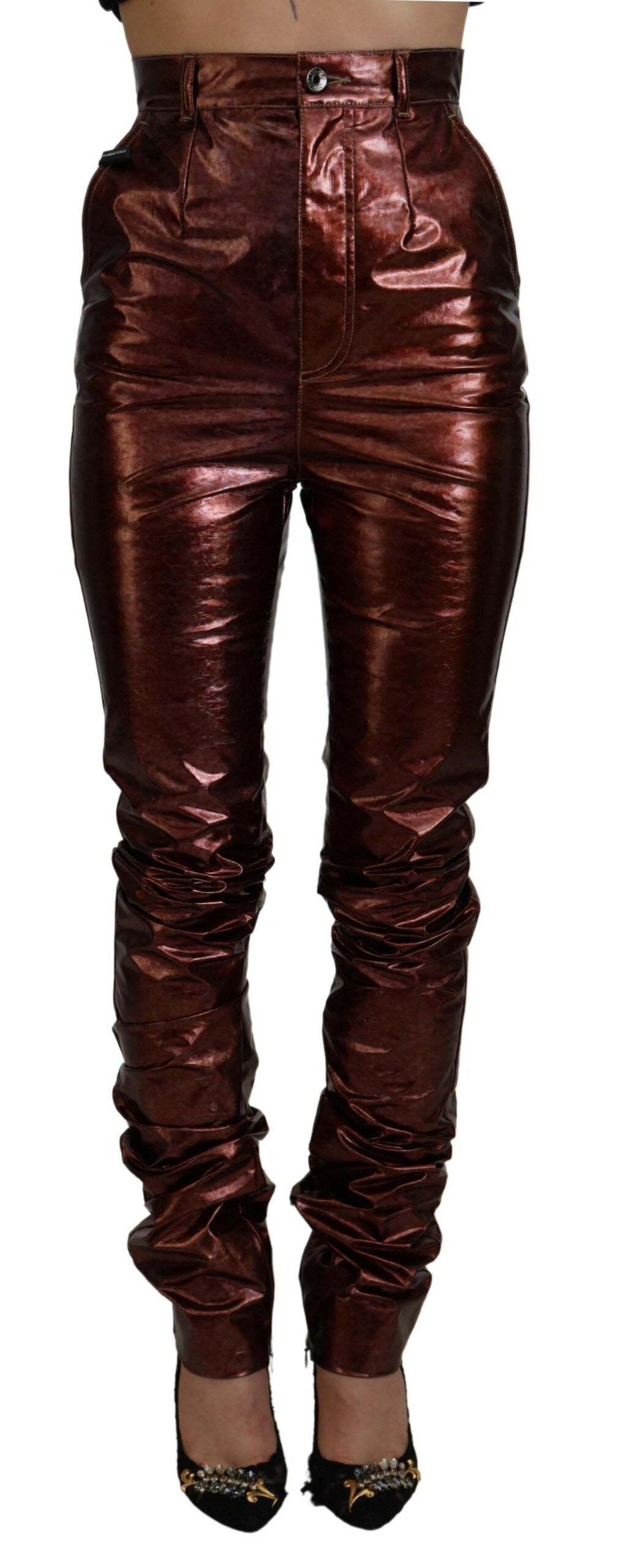 Dolce & Gabbana High Waist Skinny Jeans in Metallic Bronze - IT40|S