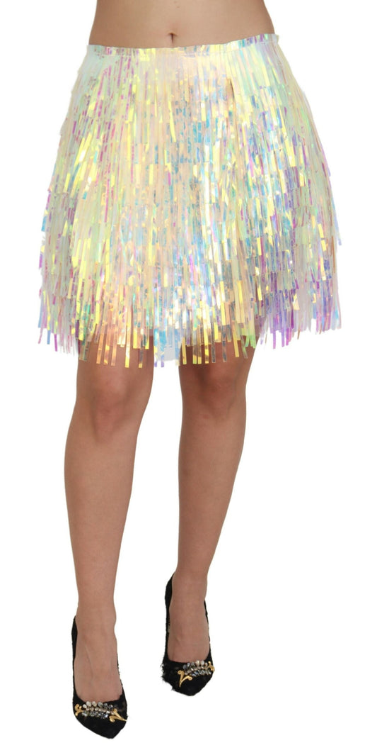 Dolce & Gabbana Iridescent Fringe Mini Skirt Mid Waist - IT46|XL