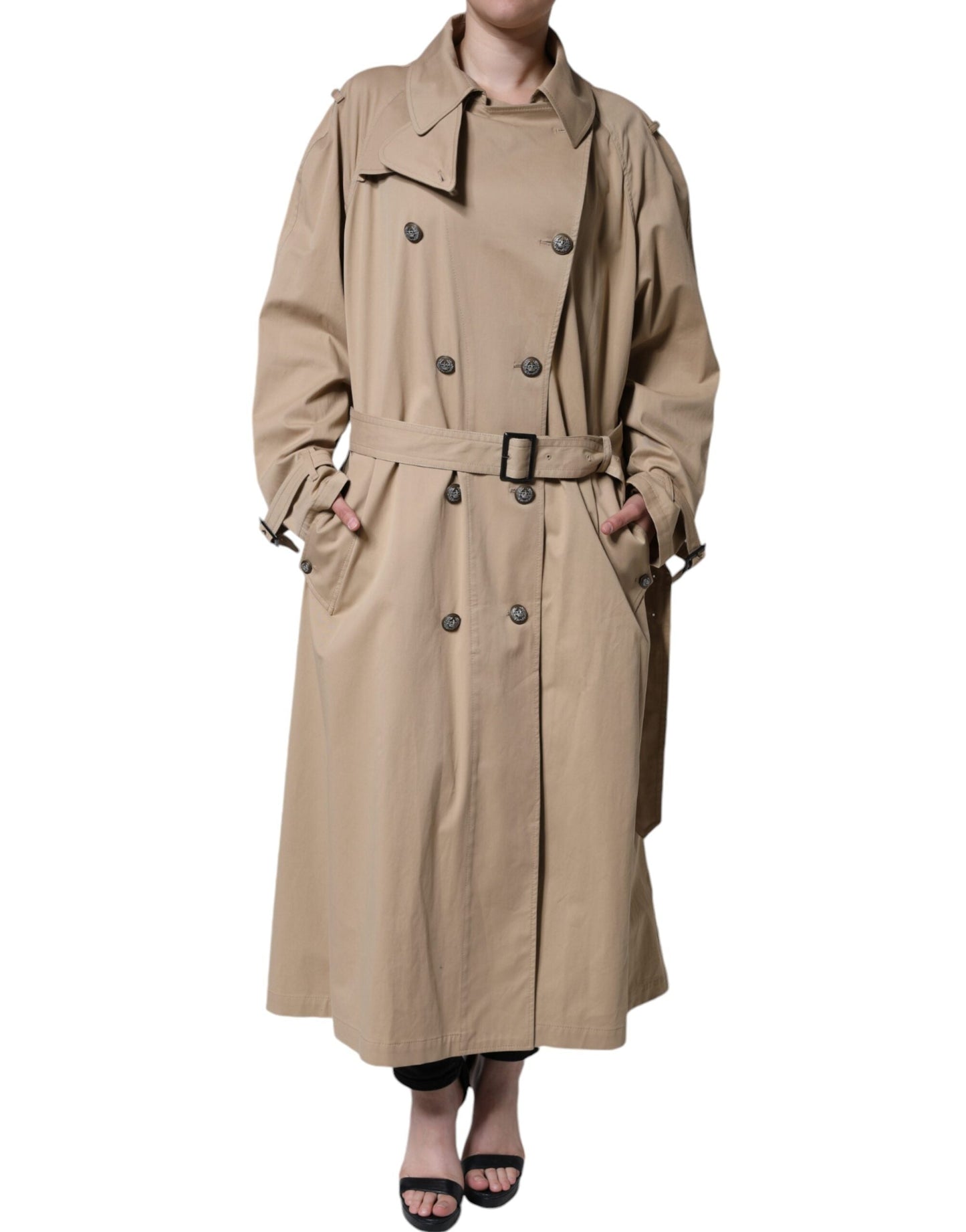 Dolce & Gabbana Khaki Double Breasted Trench Coat Jacket - IT40|S