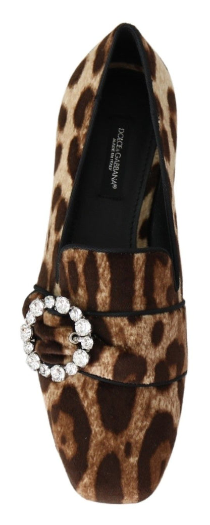 Dolce & Gabbana Leopard Print Crystal Embellished Loafers - EU35/US4.5