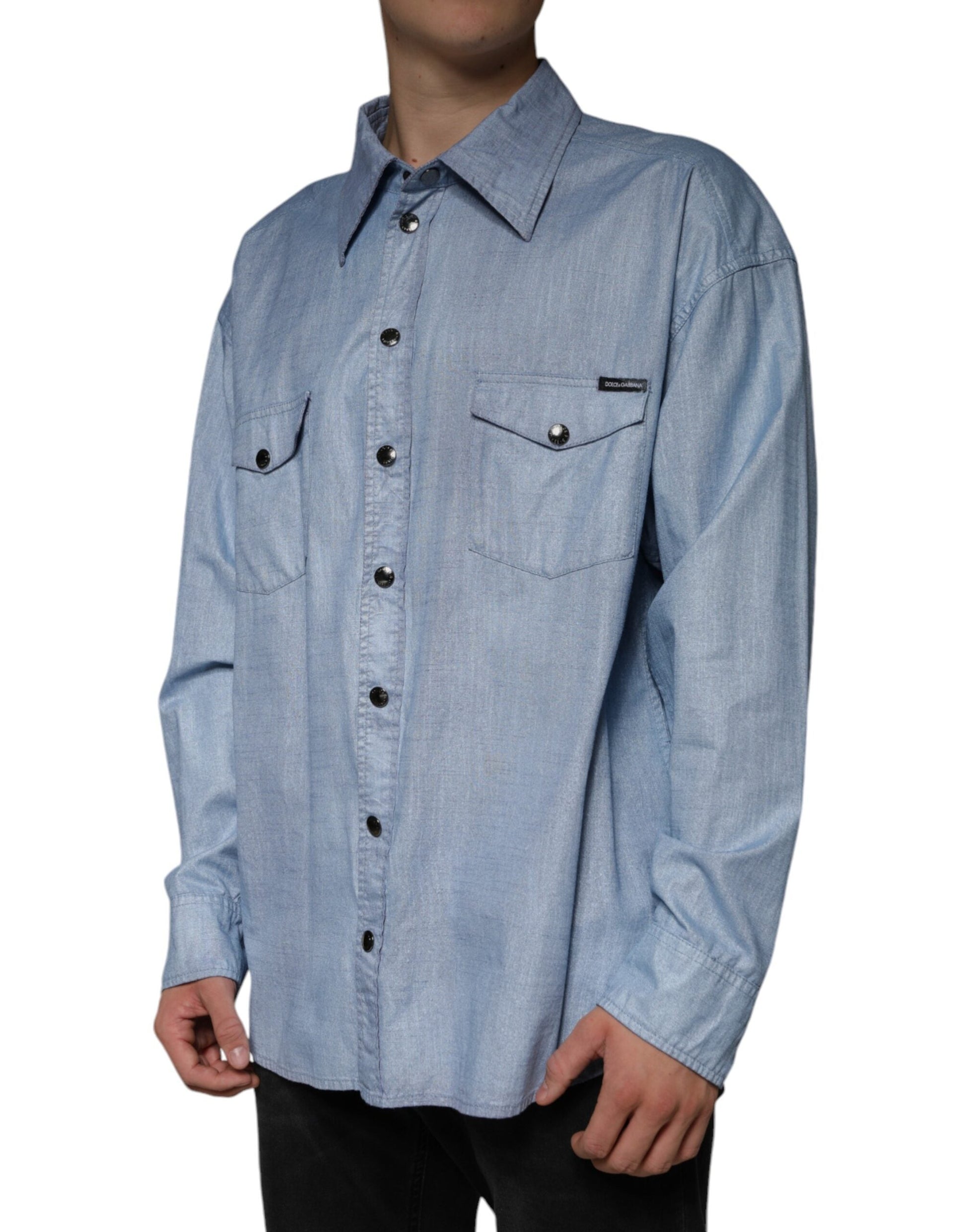 Dolce & Gabbana Light Blue Cotton Button Down Casual Shirt - IT39 | S